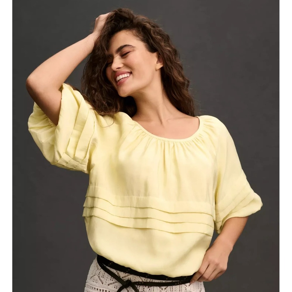 Maeve Anthropologie Bubble Top XXS Butter Yellow Puff Sleeve Feminine Soft Girl